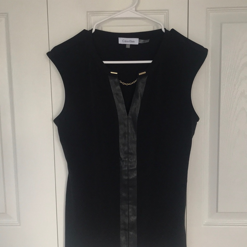 Black Medium Calvin Klein Blouse with faux leather and gold chain detail